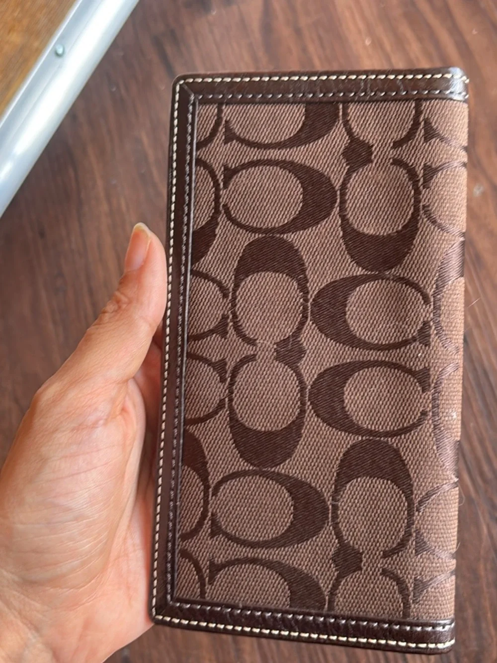 Coach Brown Signature Canvas Checkbook/Long Card Wallet